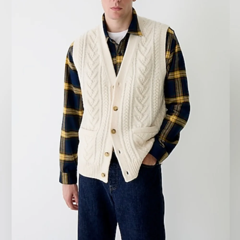 J.Crew | Rugged | Merino Wool-Blend Cream Cable-Knit Sweater Vest
